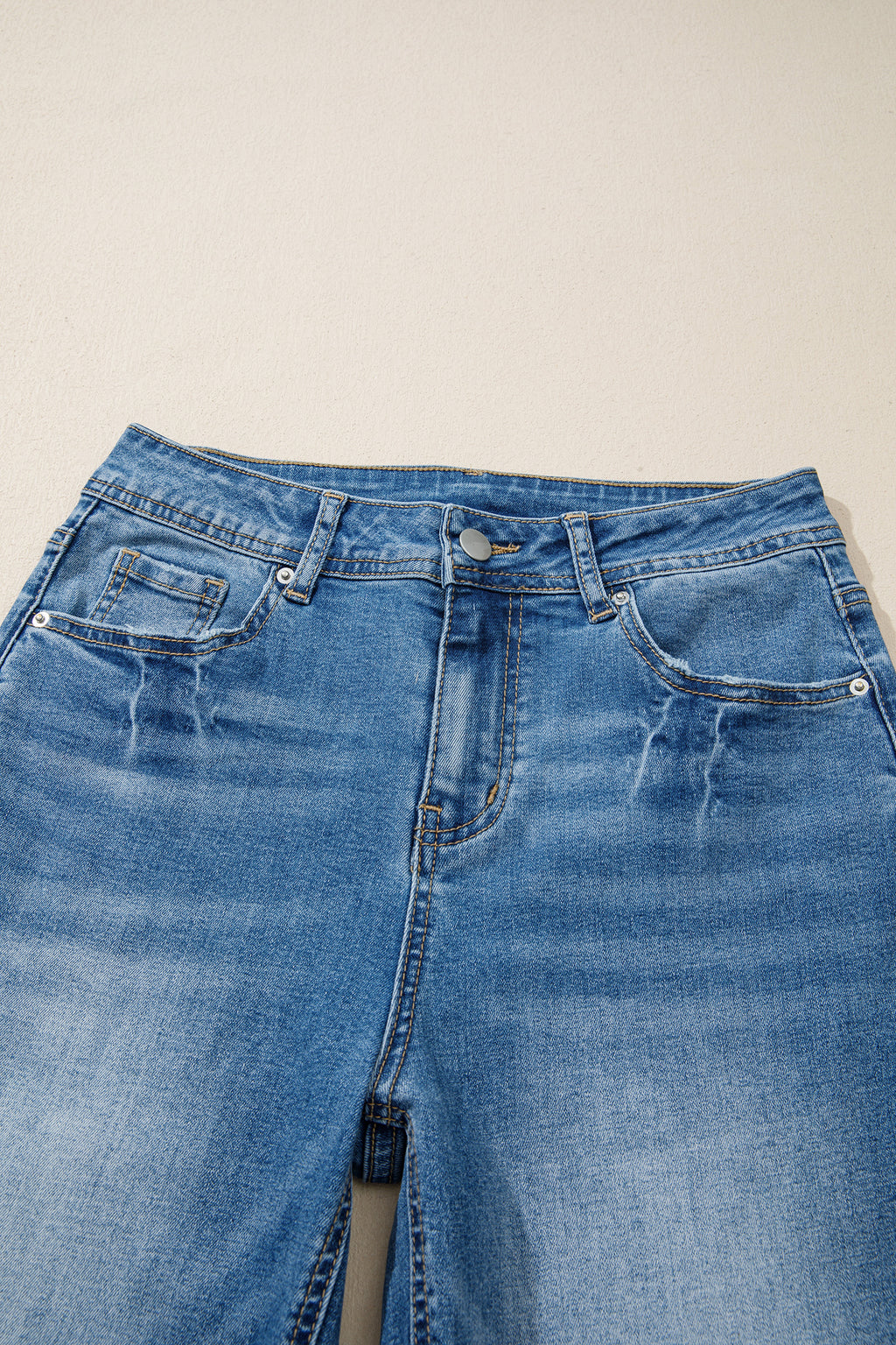Acid Washed Straight Leg Full Length Casual Jeans