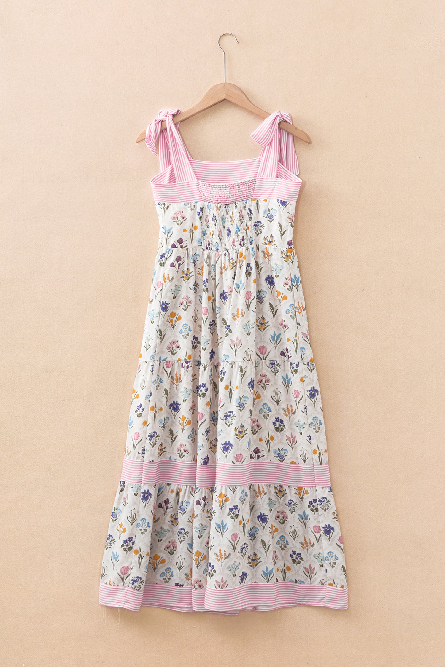 Multicolour Floral Print Striped Detail Knot Straps Maxi Dress