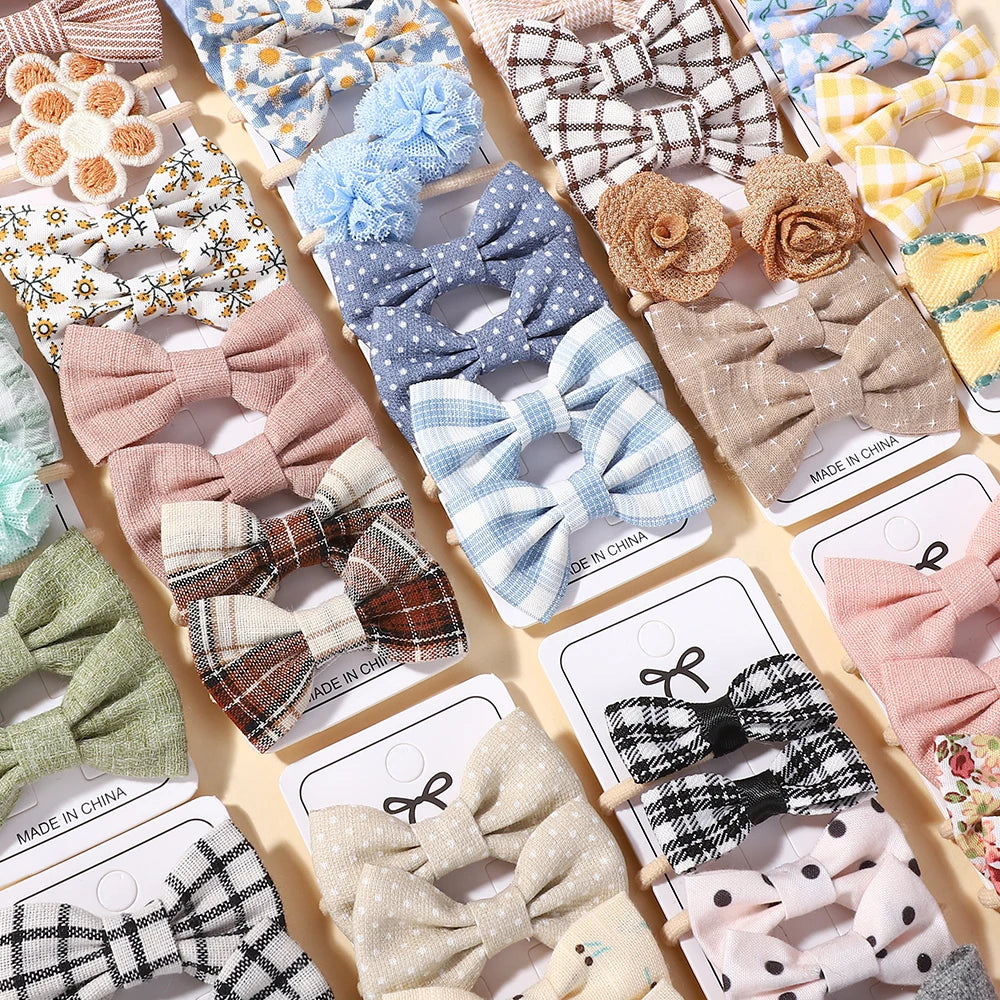 10Pcs Kids Cartoon Butterfly Knot Hair Ropes Exquisite Cotton Cute Hair Bands Safe Flower Knitted Grid Hair Accessories Gifts