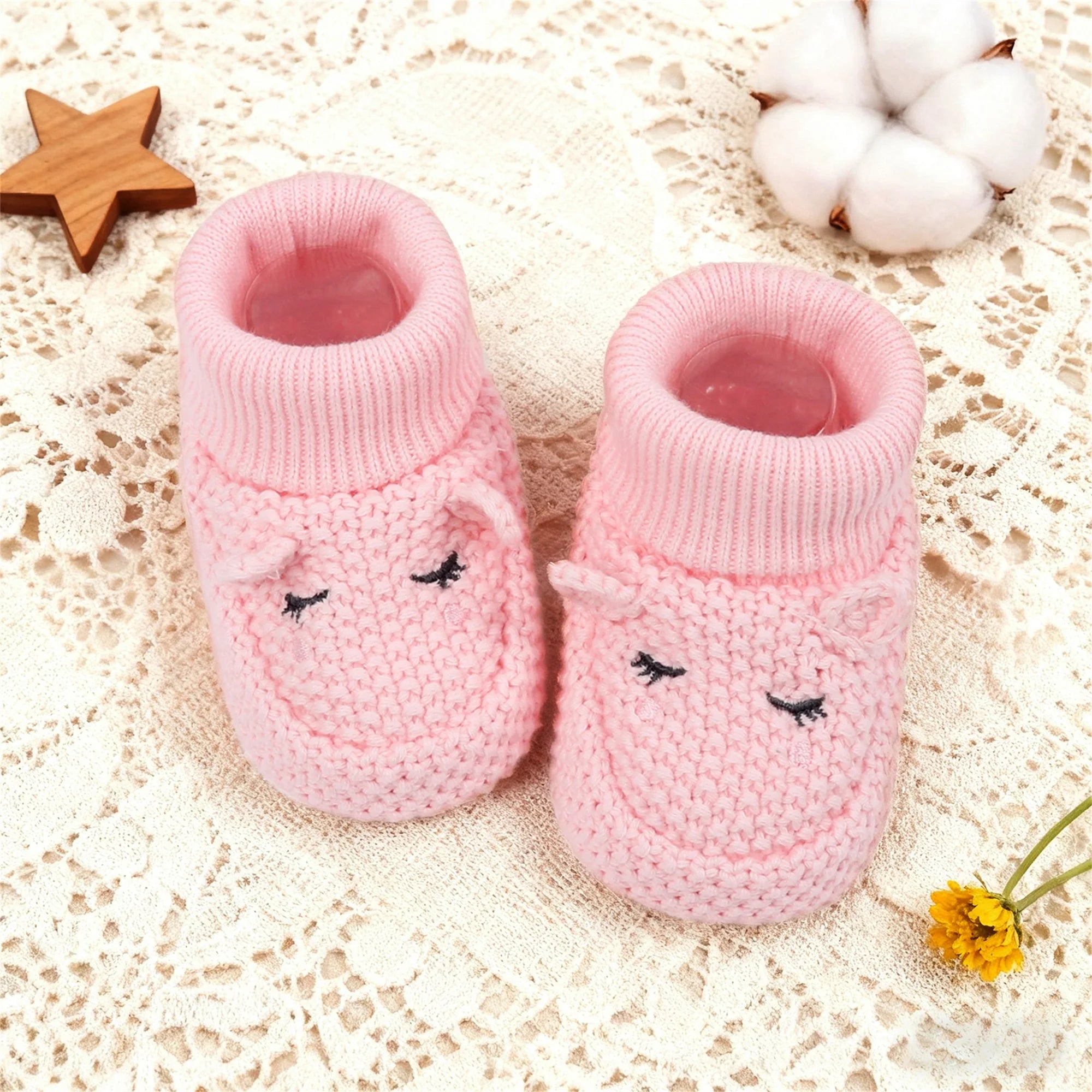 0-12months Infant Knitted Baby Booties with Ears Soft shoes for baby girls Comfortable Winter Shoes