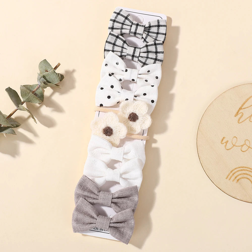 10Pcs Kids Cartoon Butterfly Knot Hair Ropes Exquisite Cotton Cute Hair Bands Safe Flower Knitted Grid Hair Accessories Gifts