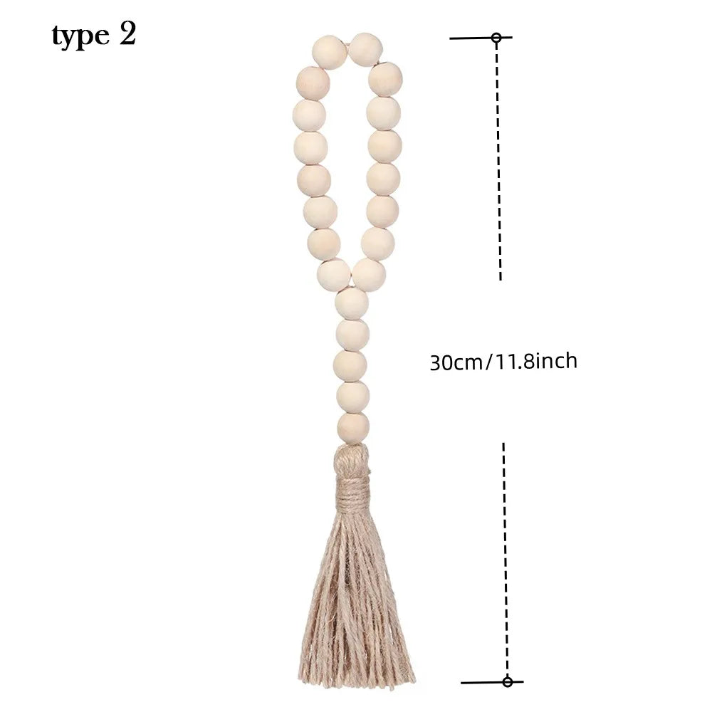 Wood Bead Garland Farmhouse Wall Hanging Home Decor DIY Handmade Garland with Jute Rustic Wall Tassel Bead Ornament Boho Gift
