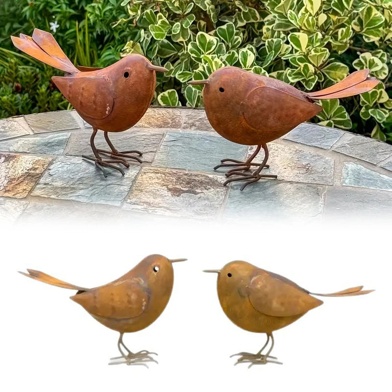 Iron Art Bird Sculpture for Garden Rustic Metal Birds Decor, Weather-Resistant Courtyard Focal Point for Patio, Lawn Enhancement