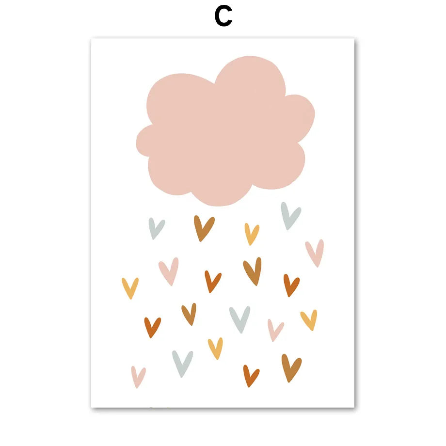 Kawaii Angel Girls Rabbit Sun Rainbow Cloud Cartoon Children Posters Canvas Painting Wall Art Print Picture Baby Kids Room Decor