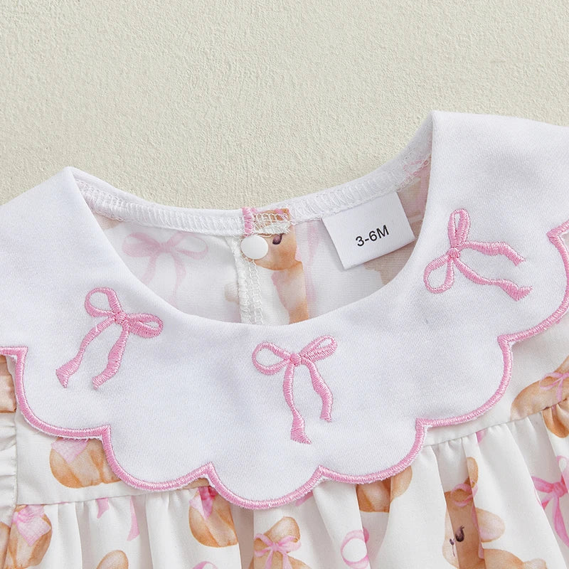 0-18M Newborn Baby Girl Easter Outfit Peter Pan Bow Bunny Embroidery Short Sleeve Romper Smocked Bodysuit Summer Clothes