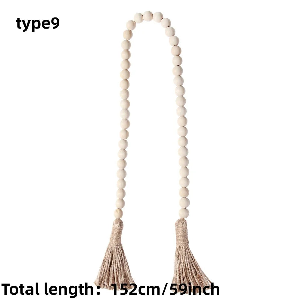 Wood Bead Garland Farmhouse Wall Hanging Home Decor DIY Handmade Garland with Jute Rustic Wall Tassel Bead Ornament Boho Gift