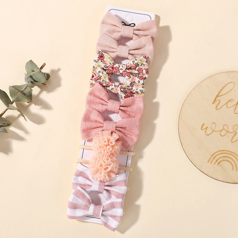 10Pcs Kids Cartoon Butterfly Knot Hair Ropes Exquisite Cotton Cute Hair Bands Safe Flower Knitted Grid Hair Accessories Gifts