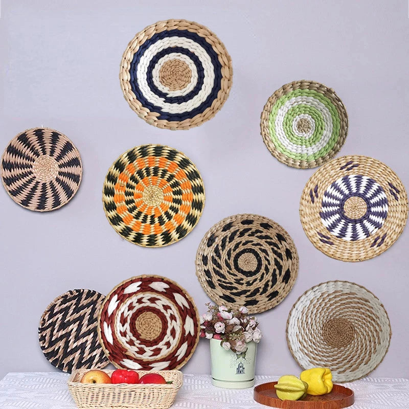 Straw Woven Round Wall Decoration Pendants Creative Retro Ethnic Background Wall Decor Moroccan Style Hand-woven Ornaments