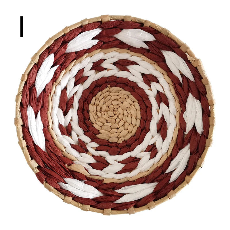 Straw Woven Round Wall Decoration Pendants Creative Retro Ethnic Background Wall Decor Moroccan Style Hand-woven Ornaments