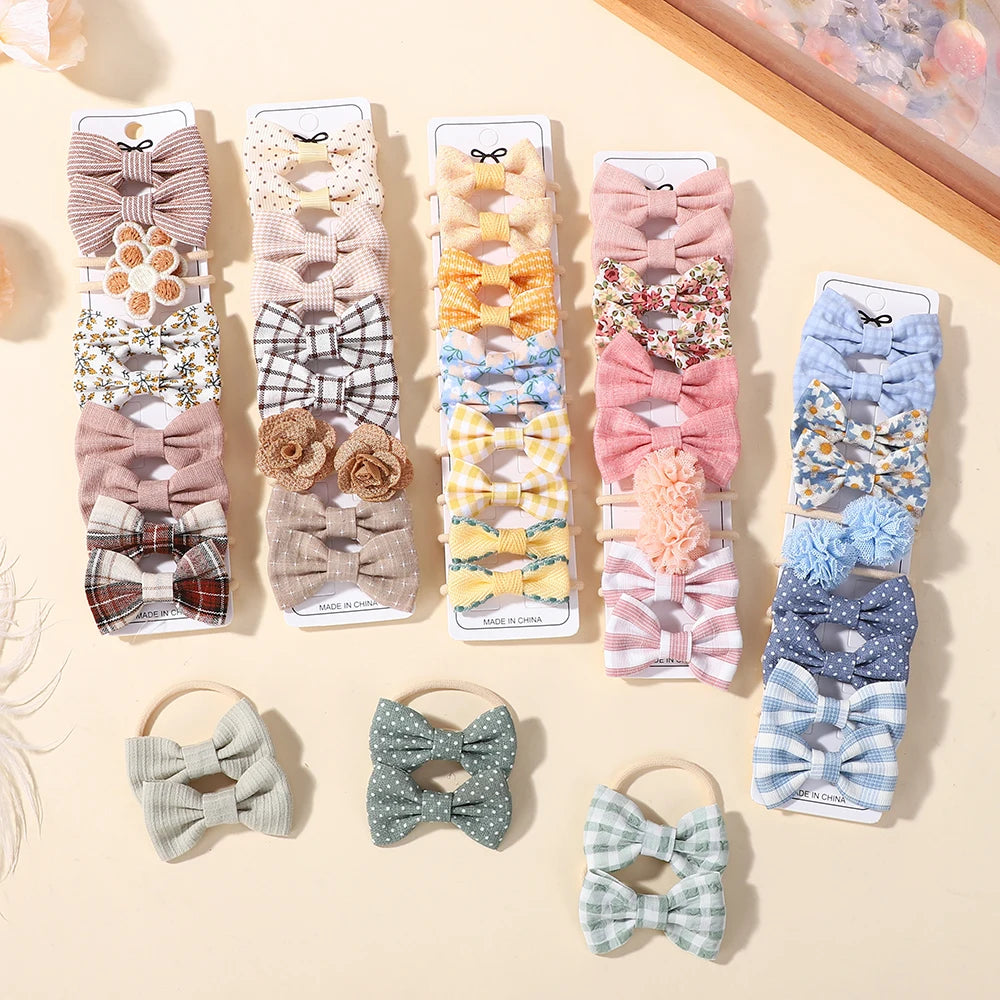 10Pcs Kids Cartoon Butterfly Knot Hair Ropes Exquisite Cotton Cute Hair Bands Safe Flower Knitted Grid Hair Accessories Gifts