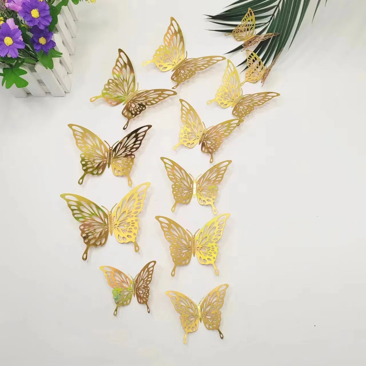 12Pcs/lot New 3D Hollow Golden Silver Butterfly Wall Stickers Art Home Decorations Wall Decals for Party Wedding Display Shop