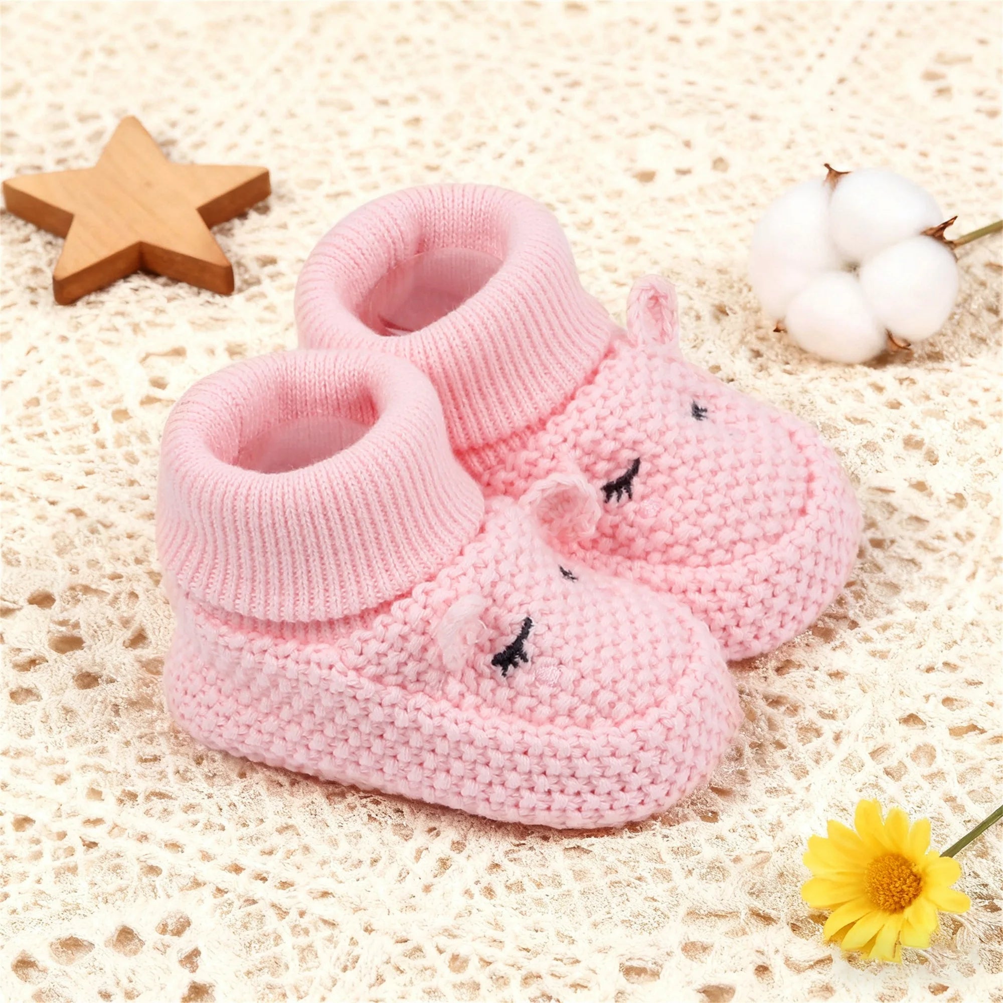 0-12months Infant Knitted Baby Booties with Ears Soft shoes for baby girls Comfortable Winter Shoes