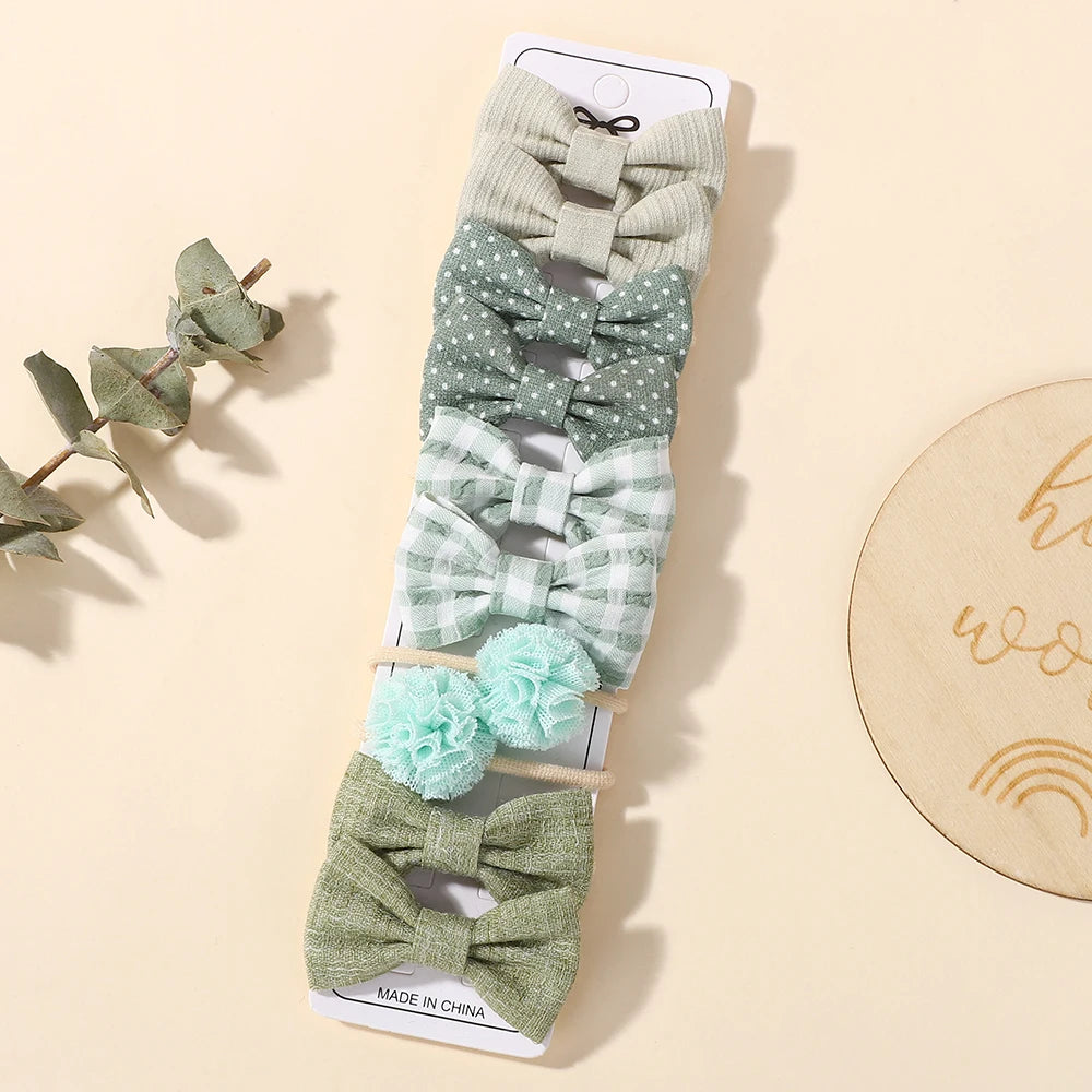 10Pcs Kids Cartoon Butterfly Knot Hair Ropes Exquisite Cotton Cute Hair Bands Safe Flower Knitted Grid Hair Accessories Gifts