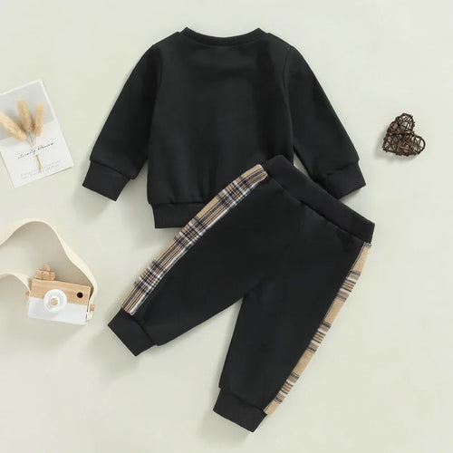 0-24months Boys Clothes Set Long Sleeve Bear Sweatshirt With Plaid Sweatpants Spring Autumn Outfits For Baby Boys