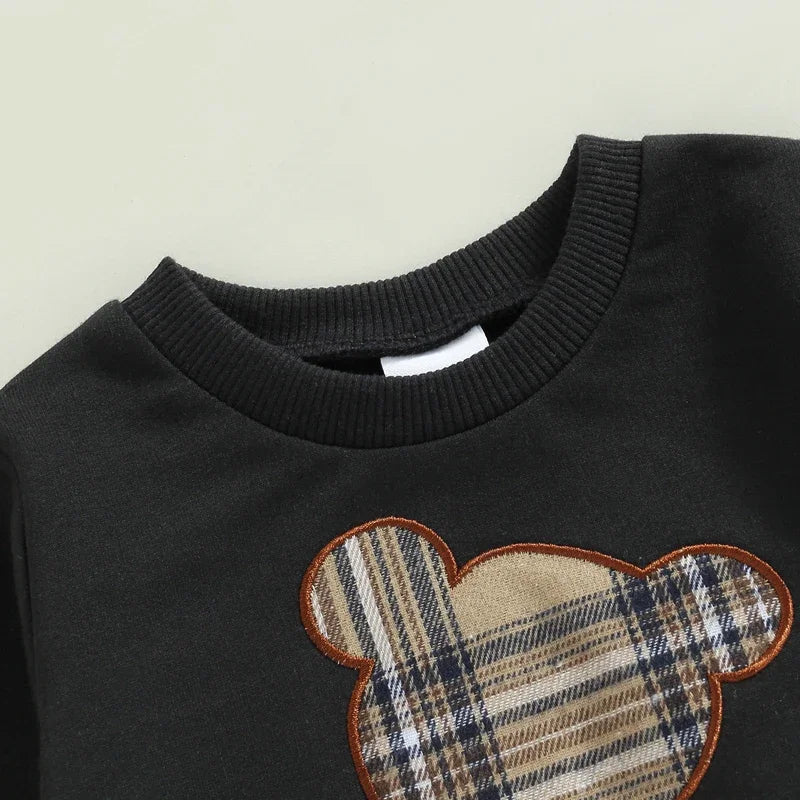 0-24months Boys Clothes Set Long Sleeve Bear Sweatshirt With Plaid Sweatpants Spring Autumn Outfits For Baby Boys
