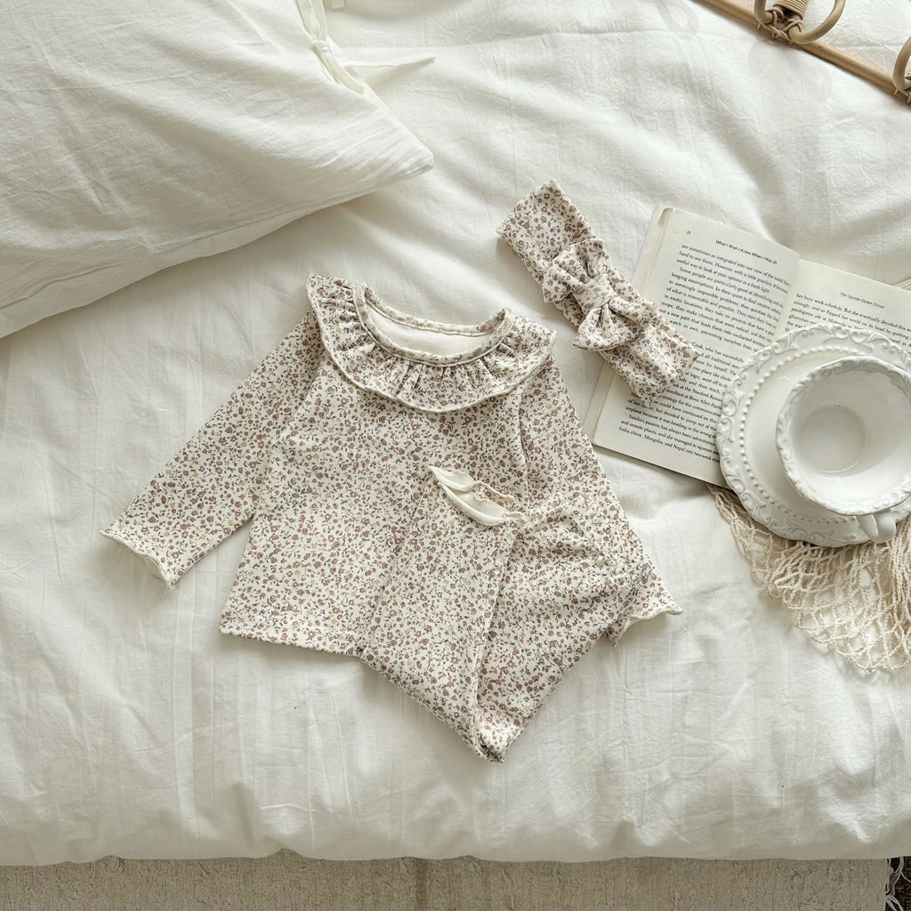2025 Spring New Baby Long Sleeve Clothes Set Infant Girl Floral Tops + Leggings + Headband 3pcs Suit Cotton Toddler Outfits