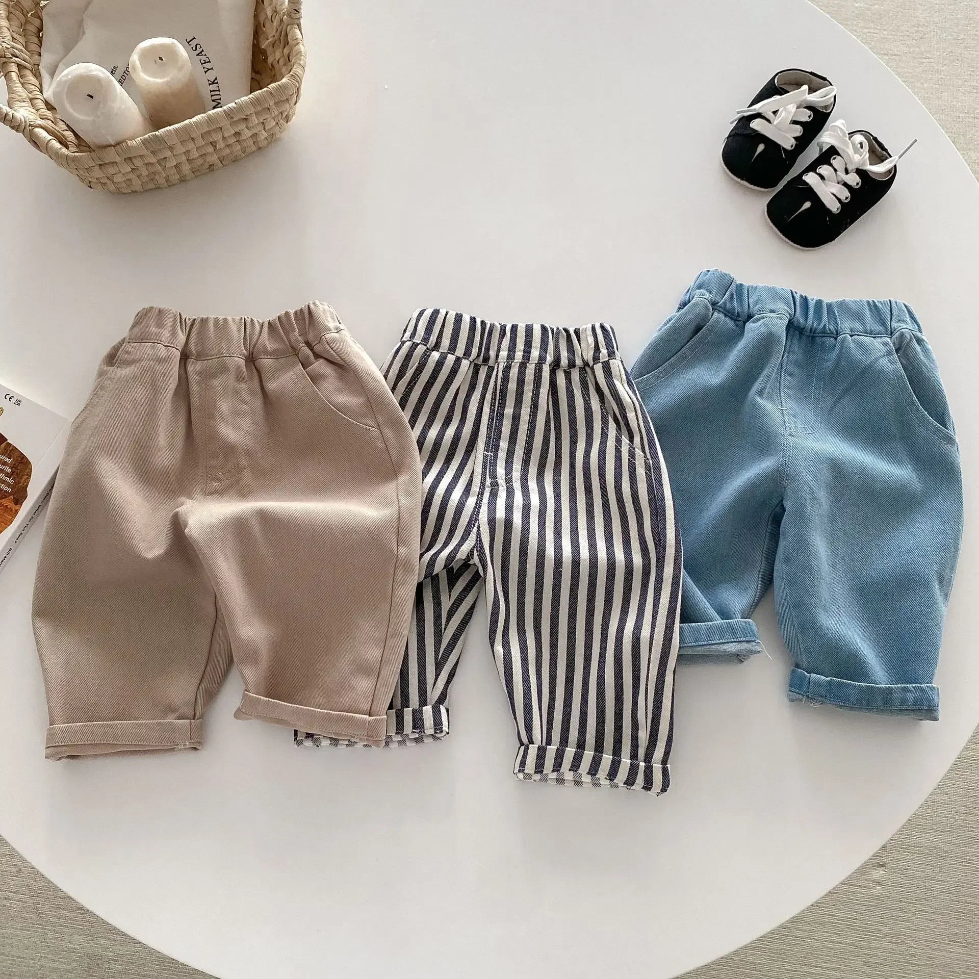2026 Baby Boys Jeans Spring Summer Stylish 0-5Y Kids Korean Style Cotton Denim Trousers Boys Casual Soft Patch Pants Clothes