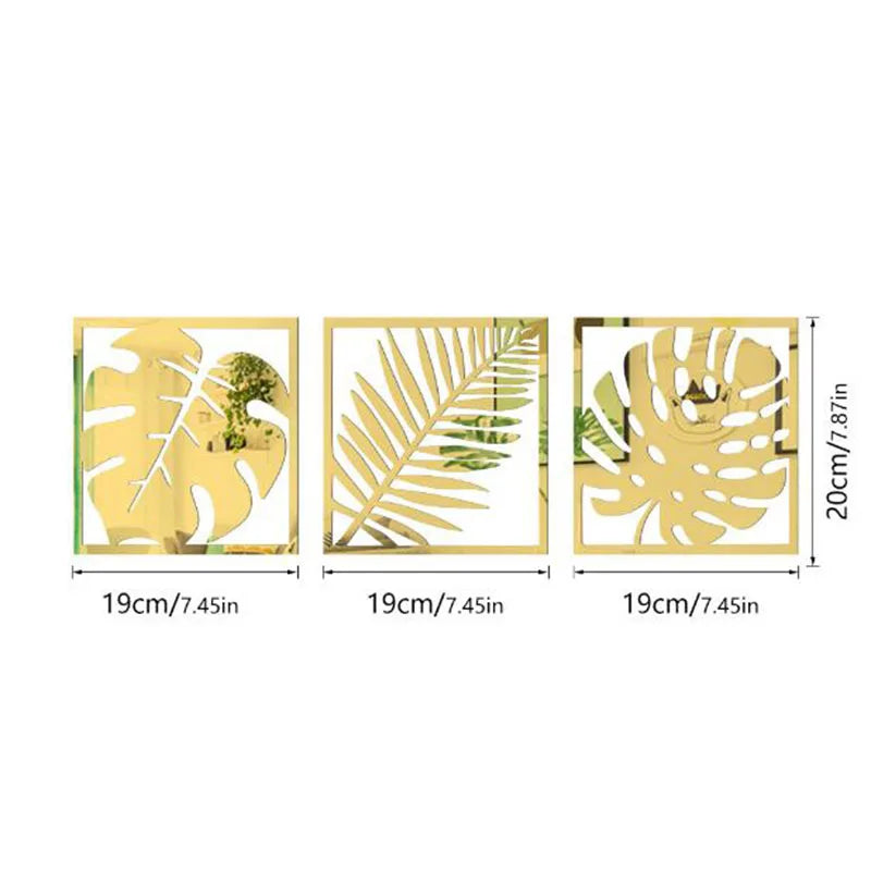 3D Hollow Plant Mirror Sticker Acrylic Palma Wall Stickers Frame Stickers for Sofa Background Wall Home Decor