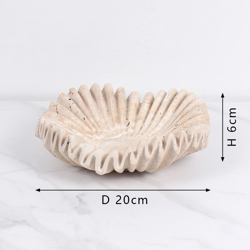 Marble Ruffle Bowl for Kitchen Counter and Living Room Travertine Scallop Bowl for Fruit Jewelry Decorative Tray for Home Decor