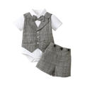 0-3Years Baby Boys' Gentleman Clothes Set Dark Grey Bodysuit+Plaid Shorts 2PCS Outfits Baby Full Moon Hundred Days Party Costume