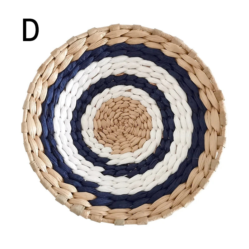 Straw Woven Round Wall Decoration Pendants Creative Retro Ethnic Background Wall Decor Moroccan Style Hand-woven Ornaments