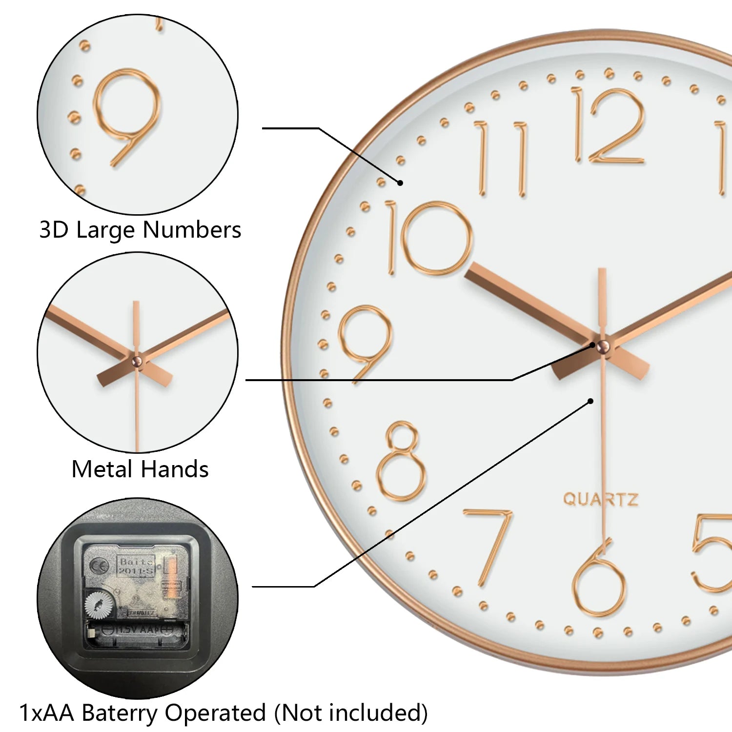 Minimalist Quartz Wall Clock Cubic Digital Clock Modern Style Silent Non Ticking Living Room Bedroom Office Clock 8/10/12 Inch