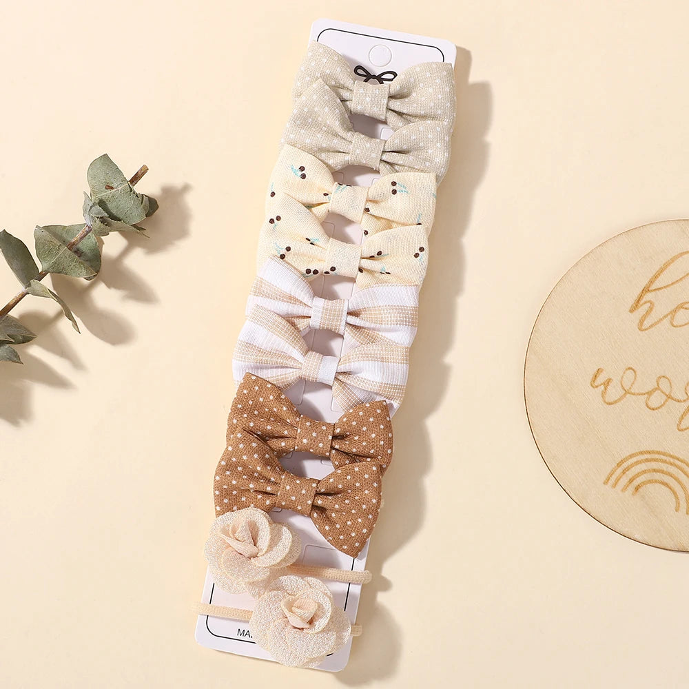 10Pcs Kids Cartoon Butterfly Knot Hair Ropes Exquisite Cotton Cute Hair Bands Safe Flower Knitted Grid Hair Accessories Gifts