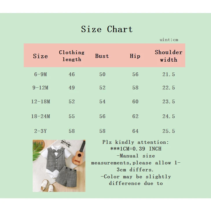 0-3Years Baby Boys' Gentleman Clothes Set Dark Grey Bodysuit+Plaid Shorts 2PCS Outfits Baby Full Moon Hundred Days Party Costume