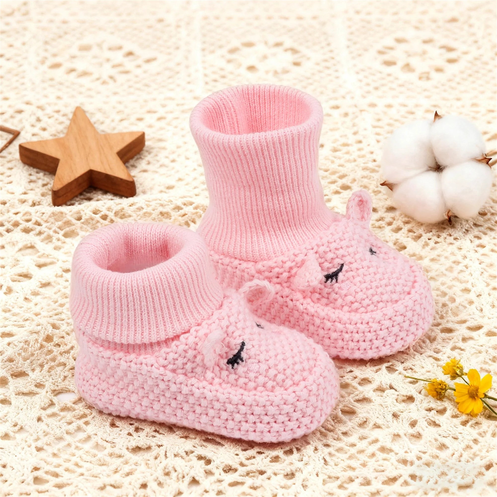 0-12months Infant Knitted Baby Booties with Ears Soft shoes for baby girls Comfortable Winter Shoes