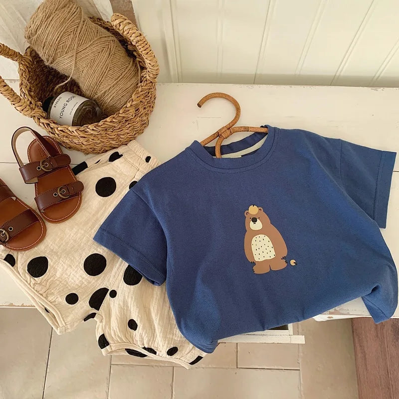 2025 Summer Kids Tees Cartoon Tops For Boys Girls Children Short-Sleeve T-Shirts Toddler Cotton Outfits Baby Outerwear Clothes