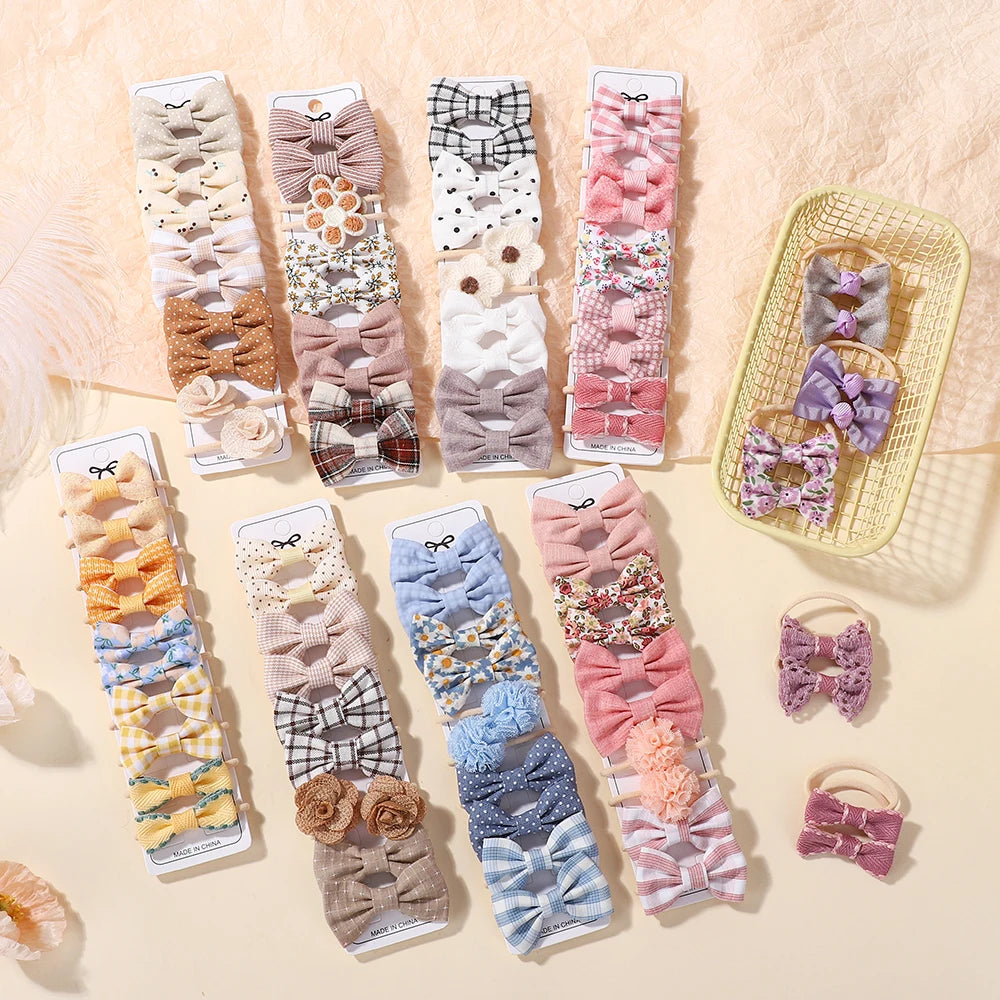 10Pcs Kids Cartoon Butterfly Knot Hair Ropes Exquisite Cotton Cute Hair Bands Safe Flower Knitted Grid Hair Accessories Gifts
