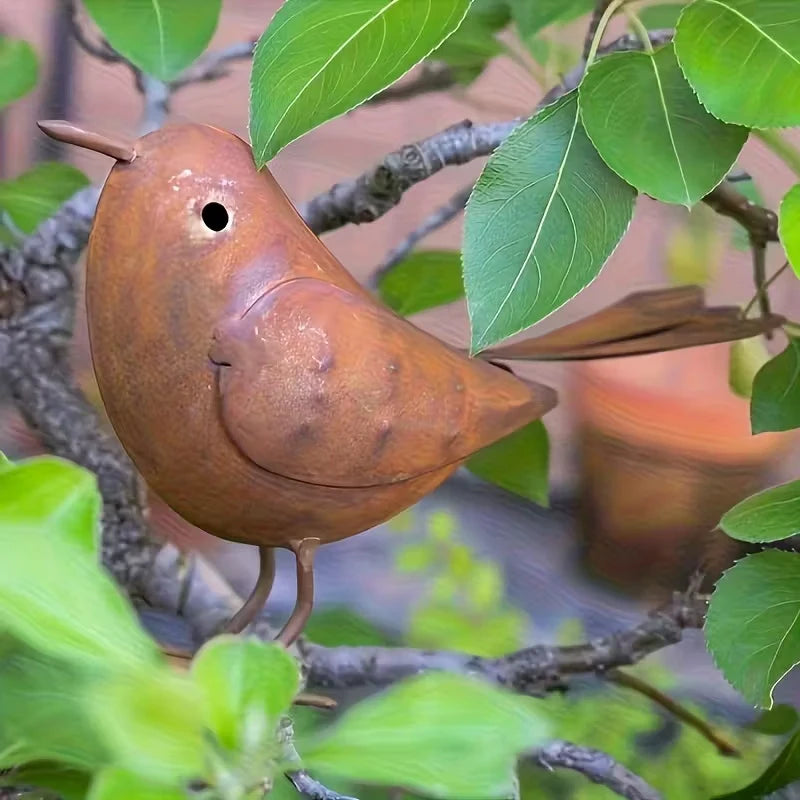 Iron Art Bird Sculpture for Garden Rustic Metal Birds Decor, Weather-Resistant Courtyard Focal Point for Patio, Lawn Enhancement