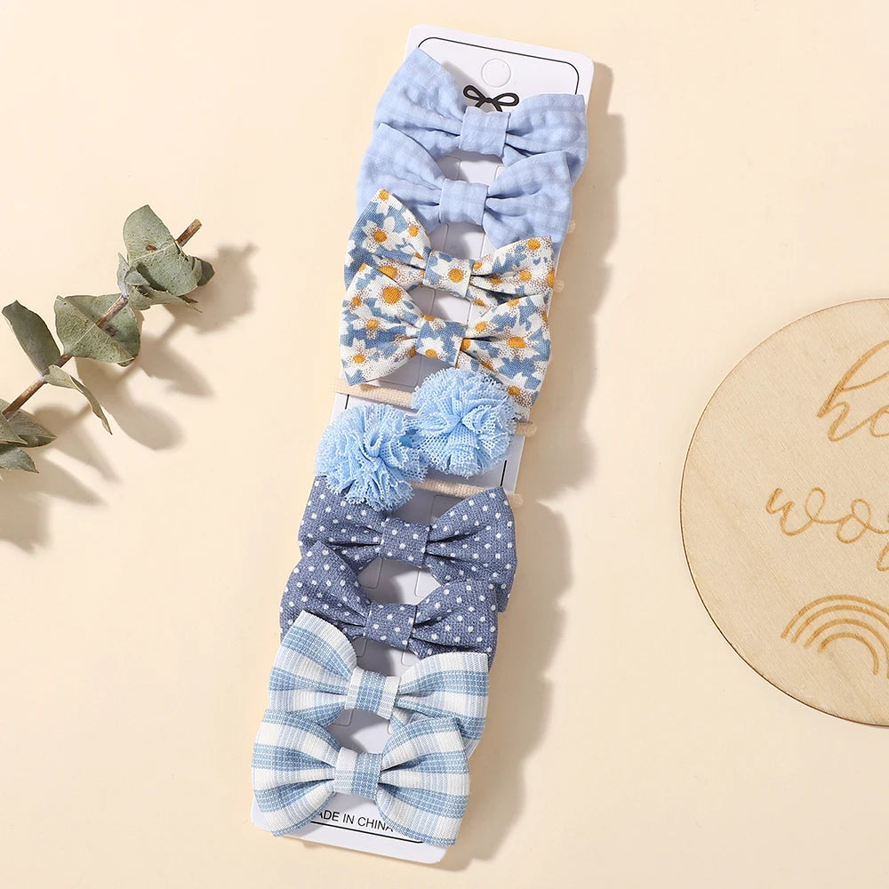 10Pcs Kids Cartoon Butterfly Knot Hair Ropes Exquisite Cotton Cute Hair Bands Safe Flower Knitted Grid Hair Accessories Gifts