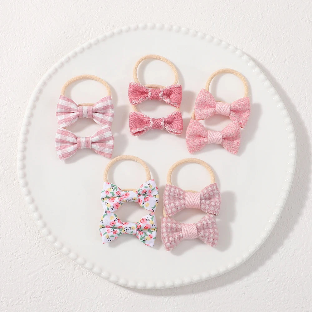 10Pcs Kids Cartoon Butterfly Knot Hair Ropes Exquisite Cotton Cute Hair Bands Safe Flower Knitted Grid Hair Accessories Gifts