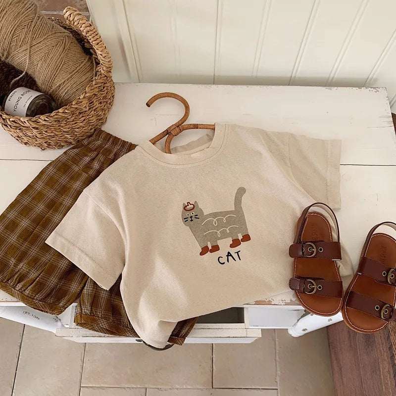 2025 Summer Kids Tees Cartoon Tops For Boys Girls Children Short-Sleeve T-Shirts Toddler Cotton Outfits Baby Outerwear Clothes