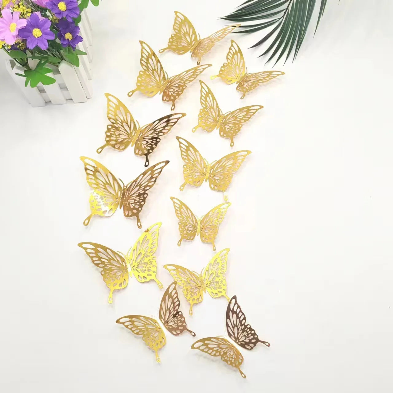 12Pcs/lot New 3D Hollow Golden Silver Butterfly Wall Stickers Art Home Decorations Wall Decals for Party Wedding Display Shop