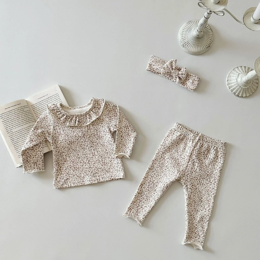 2025 Spring New Baby Long Sleeve Clothes Set Infant Girl Floral Tops + Leggings + Headband 3pcs Suit Cotton Toddler Outfits