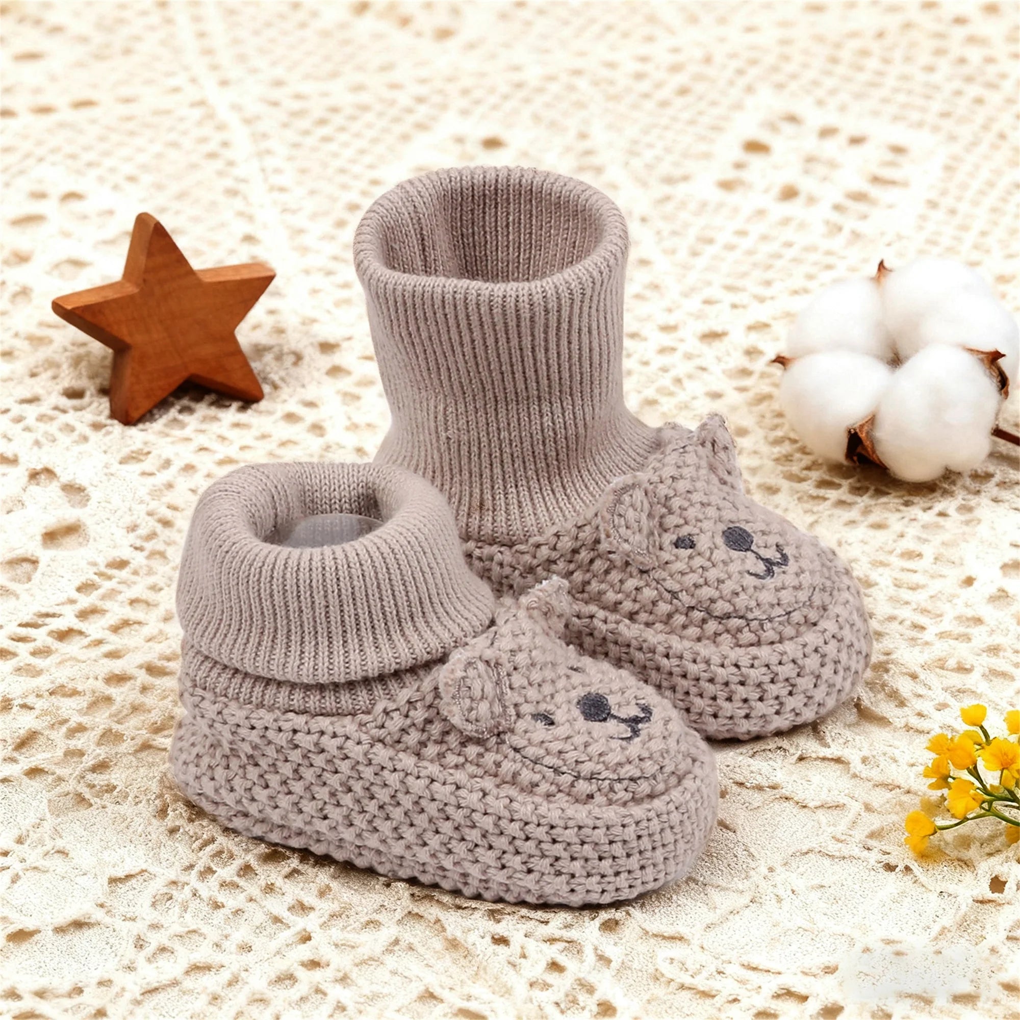0-12months Infant Knitted Baby Booties with Ears Soft shoes for baby girls Comfortable Winter Shoes