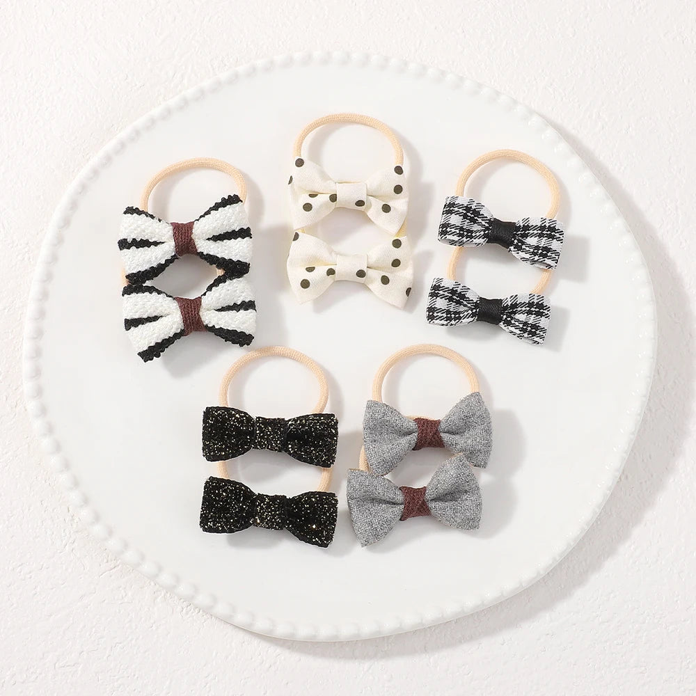 10Pcs Kids Cartoon Butterfly Knot Hair Ropes Exquisite Cotton Cute Hair Bands Safe Flower Knitted Grid Hair Accessories Gifts