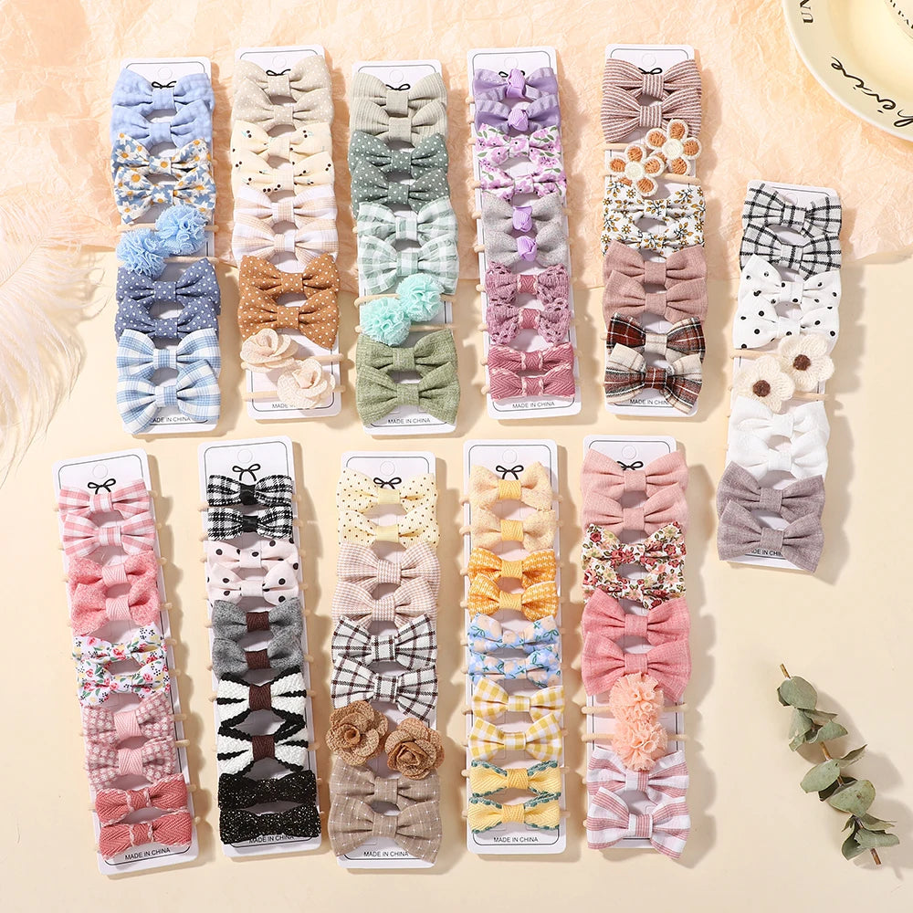 10Pcs Kids Cartoon Butterfly Knot Hair Ropes Exquisite Cotton Cute Hair Bands Safe Flower Knitted Grid Hair Accessories Gifts