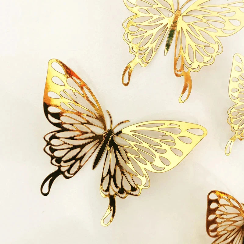 12Pcs/lot New 3D Hollow Golden Silver Butterfly Wall Stickers Art Home Decorations Wall Decals for Party Wedding Display Shop