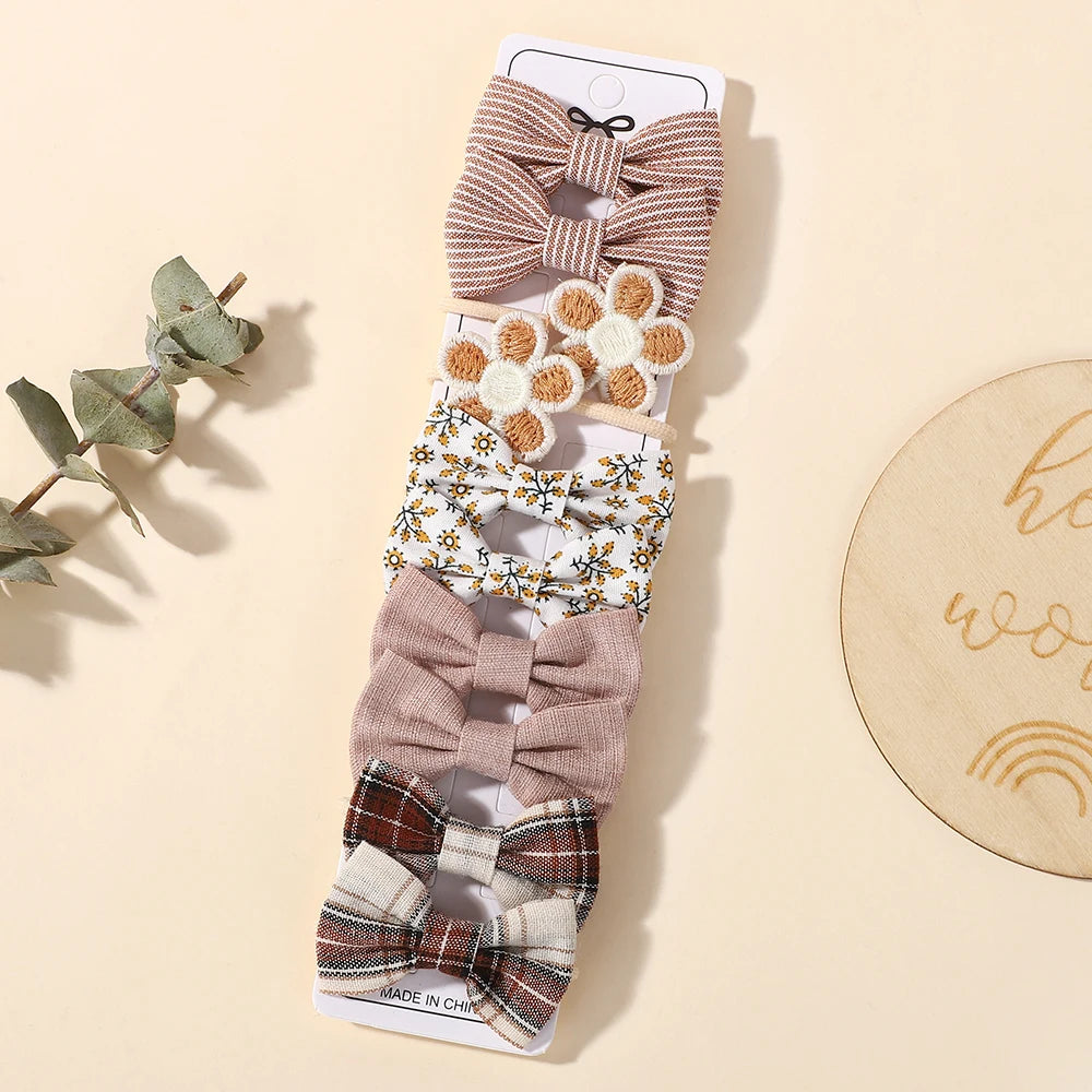 10Pcs Kids Cartoon Butterfly Knot Hair Ropes Exquisite Cotton Cute Hair Bands Safe Flower Knitted Grid Hair Accessories Gifts