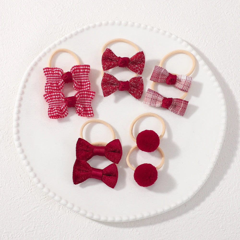 10Pcs Kids Cartoon Butterfly Knot Hair Ropes Exquisite Cotton Cute Hair Bands Safe Flower Knitted Grid Hair Accessories Gifts