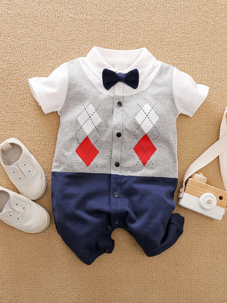 0-18 Baby Bodysuit Gentleman Style Handsome Formal Cotton Comfortable Soft Boys And Girls Summer Short Sleeved Newborn Clothes