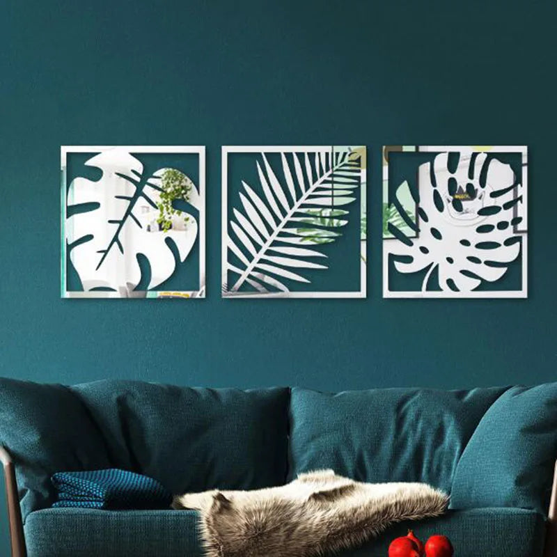 3D Hollow Plant Mirror Sticker Acrylic Palma Wall Stickers Frame Stickers for Sofa Background Wall Home Decor