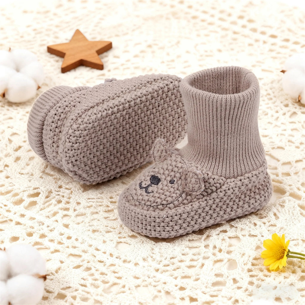 0-12months Infant Knitted Baby Booties with Ears Soft shoes for baby girls Comfortable Winter Shoes