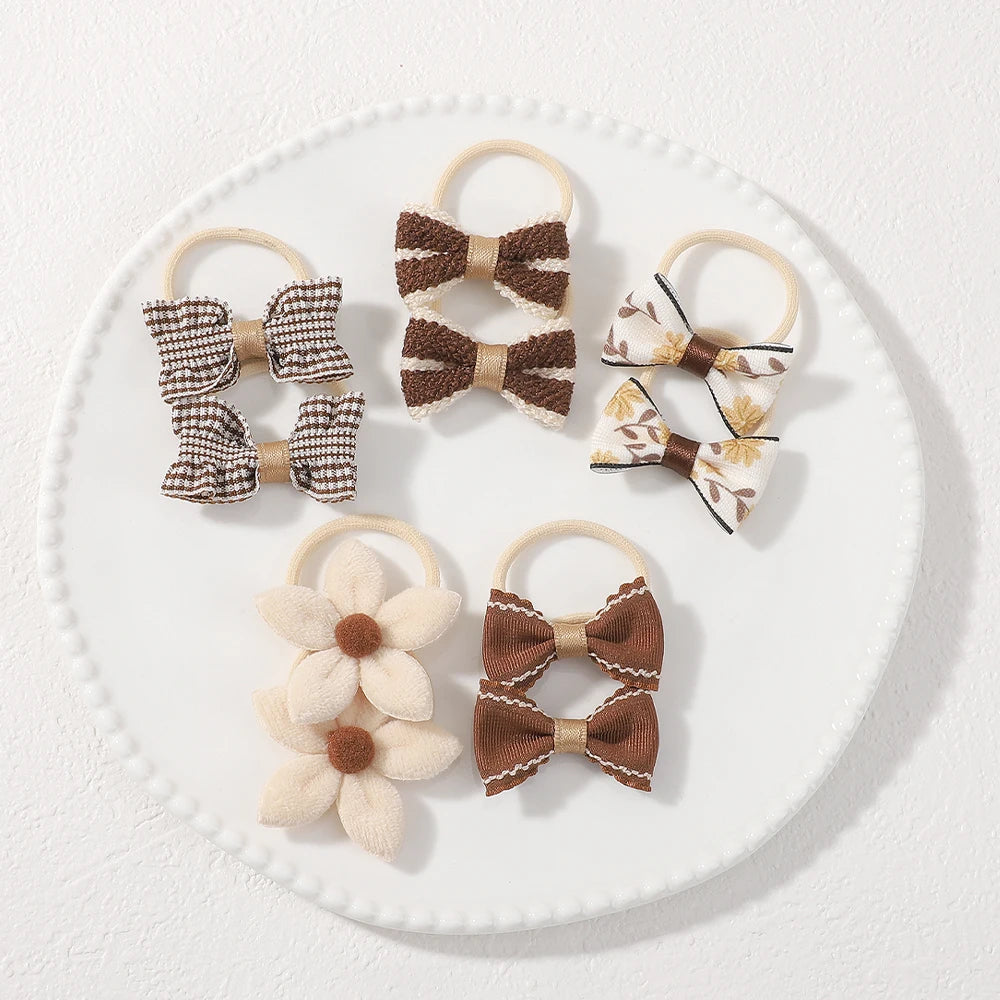 10Pcs Kids Cartoon Butterfly Knot Hair Ropes Exquisite Cotton Cute Hair Bands Safe Flower Knitted Grid Hair Accessories Gifts