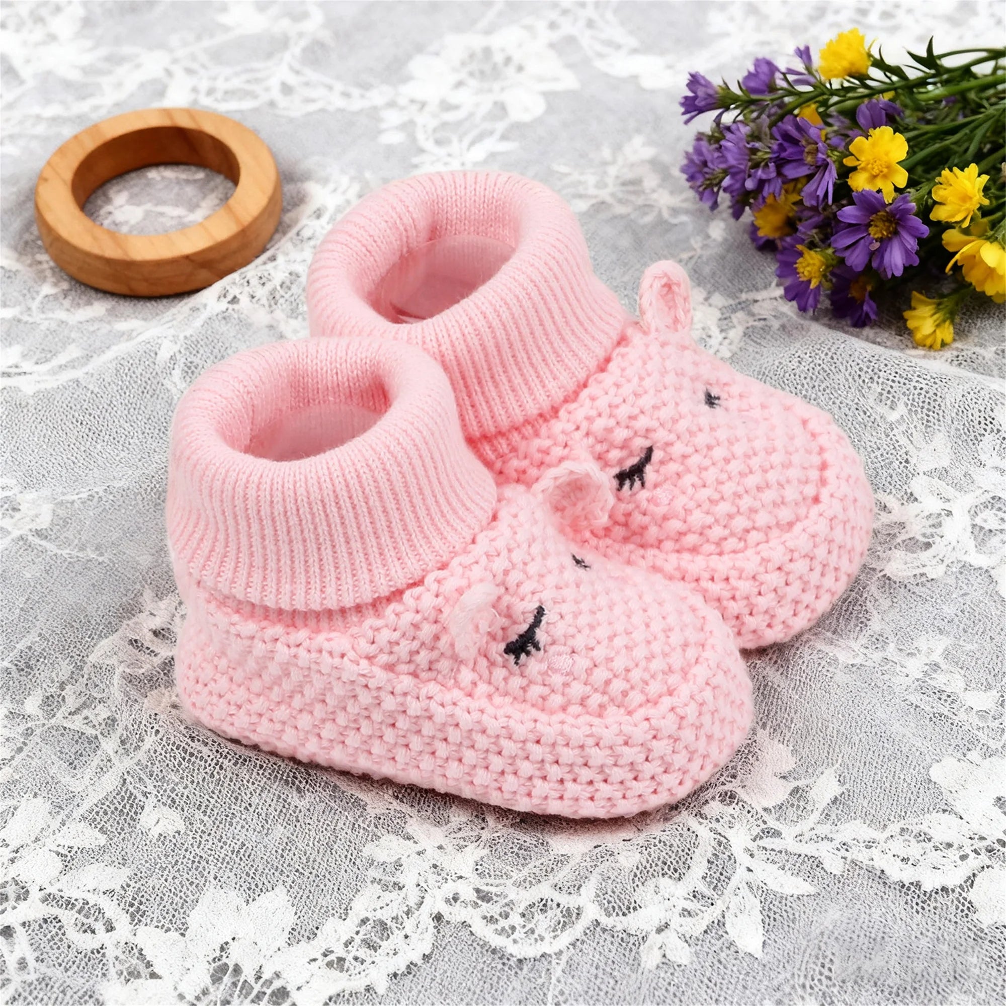 0-12months Infant Knitted Baby Booties with Ears Soft shoes for baby girls Comfortable Winter Shoes