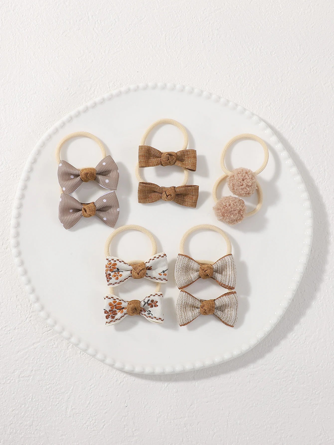 10Pcs Kids Cartoon Butterfly Knot Hair Ropes Exquisite Cotton Cute Hair Bands Safe Flower Knitted Grid Hair Accessories Gifts