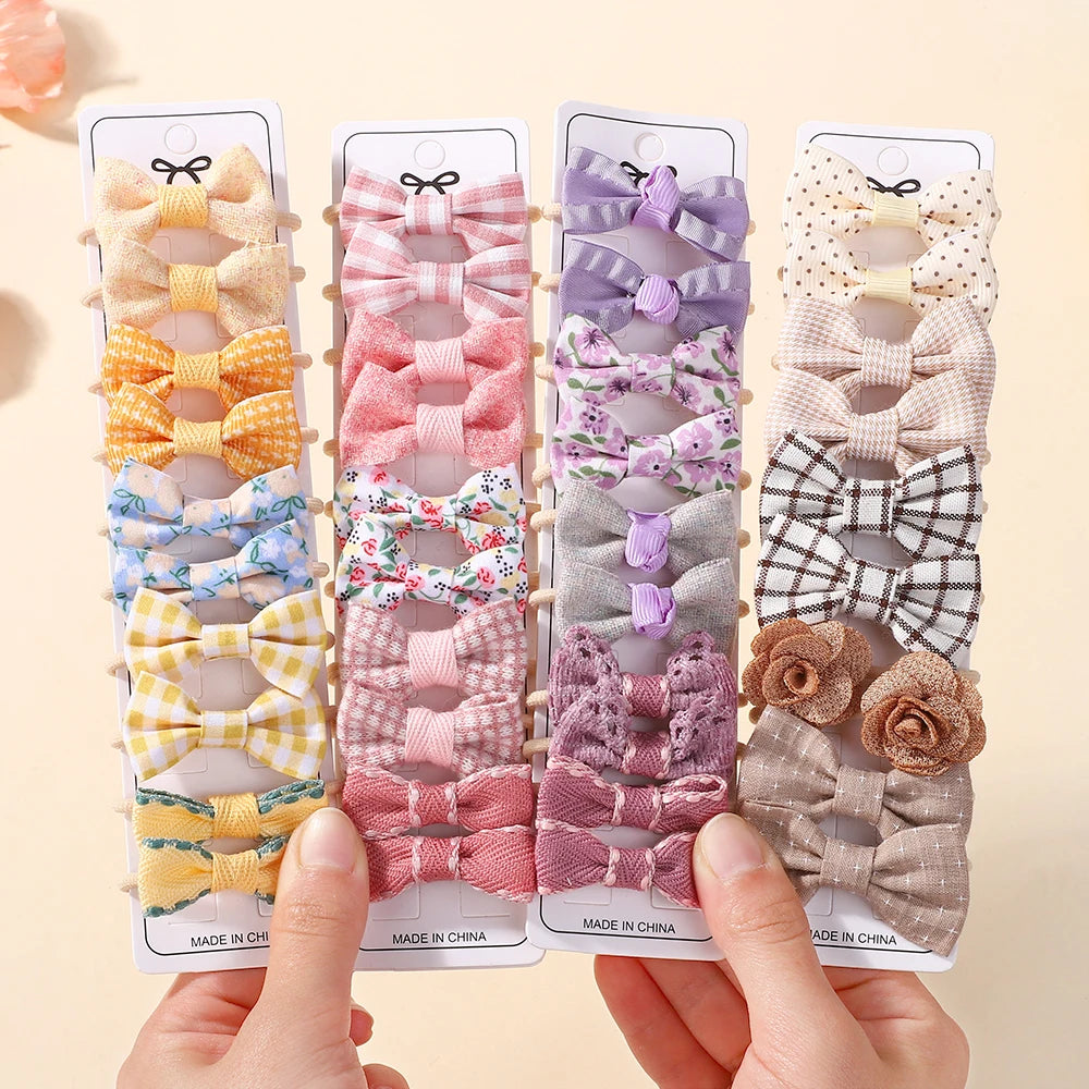 10Pcs Kids Cartoon Butterfly Knot Hair Ropes Exquisite Cotton Cute Hair Bands Safe Flower Knitted Grid Hair Accessories Gifts
